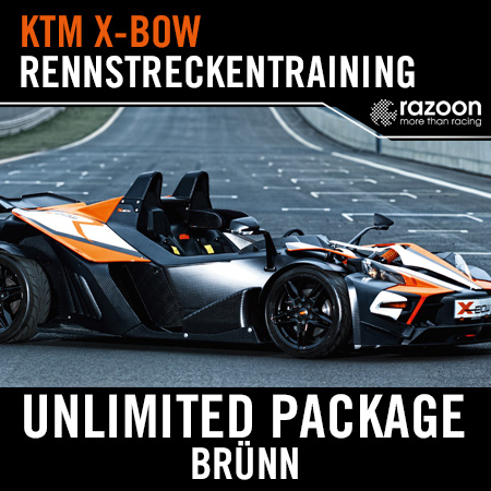 Unlimited Package Rennstreckentraining Brünn: 10-12 Runden (50-60 km, 2x20 Min.) im KTM X-BOW. Werde selbst zum Rennfahrer. Hier online buchen! Jetzt